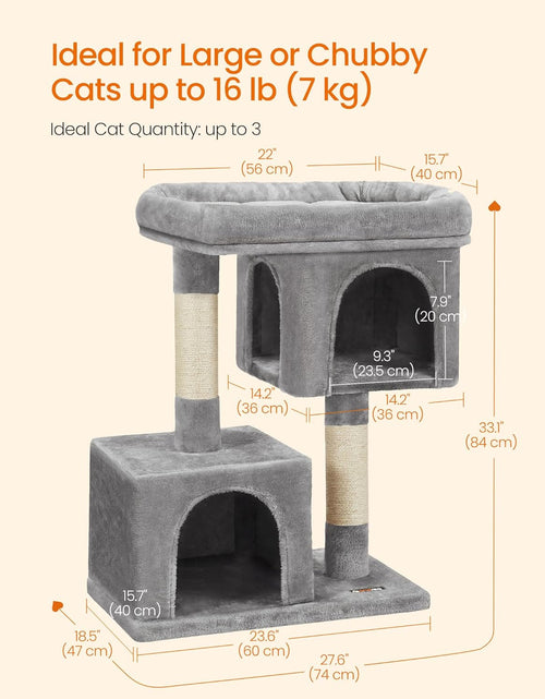 Load image into Gallery viewer, Cat Tree, 33.1-Inch Cat Tower, Plush Condo for Large Cats up to 16 Lb, Large Perch, 2 Caves, Scratching Post, Light Gray UPCT61W
