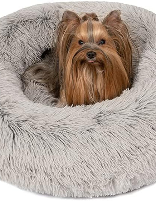 Load image into Gallery viewer, Donut Dog Bed Faux Fur Fluffy Calming Sofa for Small Dogs, Soft &amp; Plush anti Anxiety Pet Couch for Dogs, Machine Washable Coco Pet Bed with Non-Slip Bottom, 23"X23"X6" Grey
