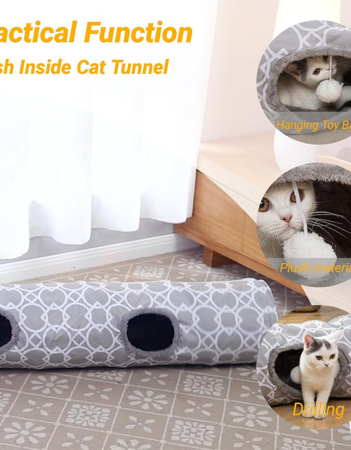 Load image into Gallery viewer, Geometric Straight Cat Tunnel with Plush Inside,Cats Toys Collapsible Tunnel Tube with Balls, for Rabbits, Kittens, Ferrets,Puppy and Dogs, Diameter 9.8 Inch

