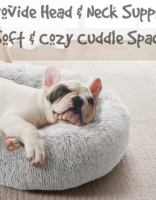 Load image into Gallery viewer, Donut Dog Bed Faux Fur Fluffy Calming Sofa for Small Dogs, Soft &amp; Plush anti Anxiety Pet Couch for Dogs, Machine Washable Coco Pet Bed with Non-Slip Bottom, 23"X23"X6" Grey
