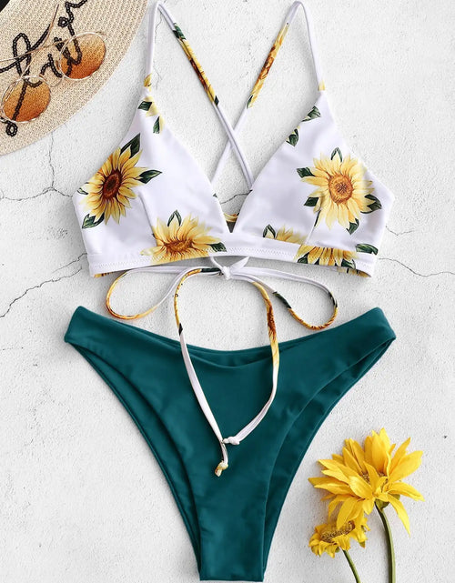 Load image into Gallery viewer, Sunflower Printed Bikini Set Sexy Swimwear Women 2021 Mujer Push up Padded Biquini Bathers Bandage Bathing Suit Swimsuit Bikini
