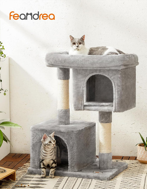 Load image into Gallery viewer, Cat Tree, 33.1-Inch Cat Tower, Plush Condo for Large Cats up to 16 Lb, Large Perch, 2 Caves, Scratching Post, Light Gray UPCT61W
