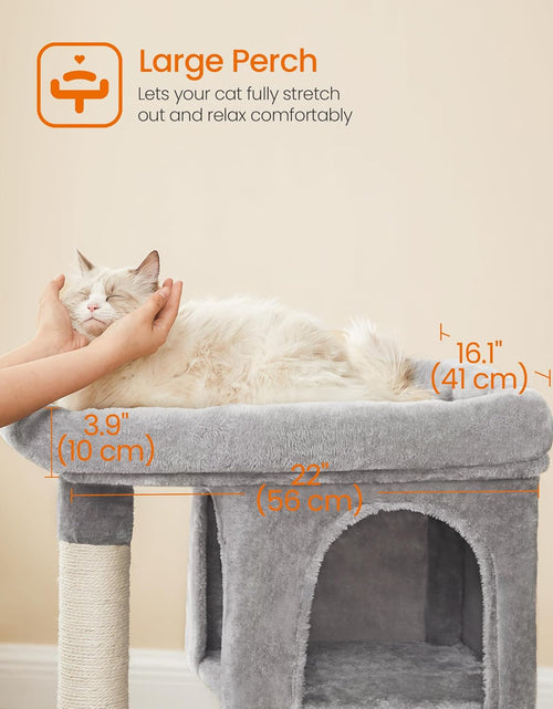 Load image into Gallery viewer, Cat Tree, 33.1-Inch Cat Tower, Plush Condo for Large Cats up to 16 Lb, Large Perch, 2 Caves, Scratching Post, Light Gray UPCT61W
