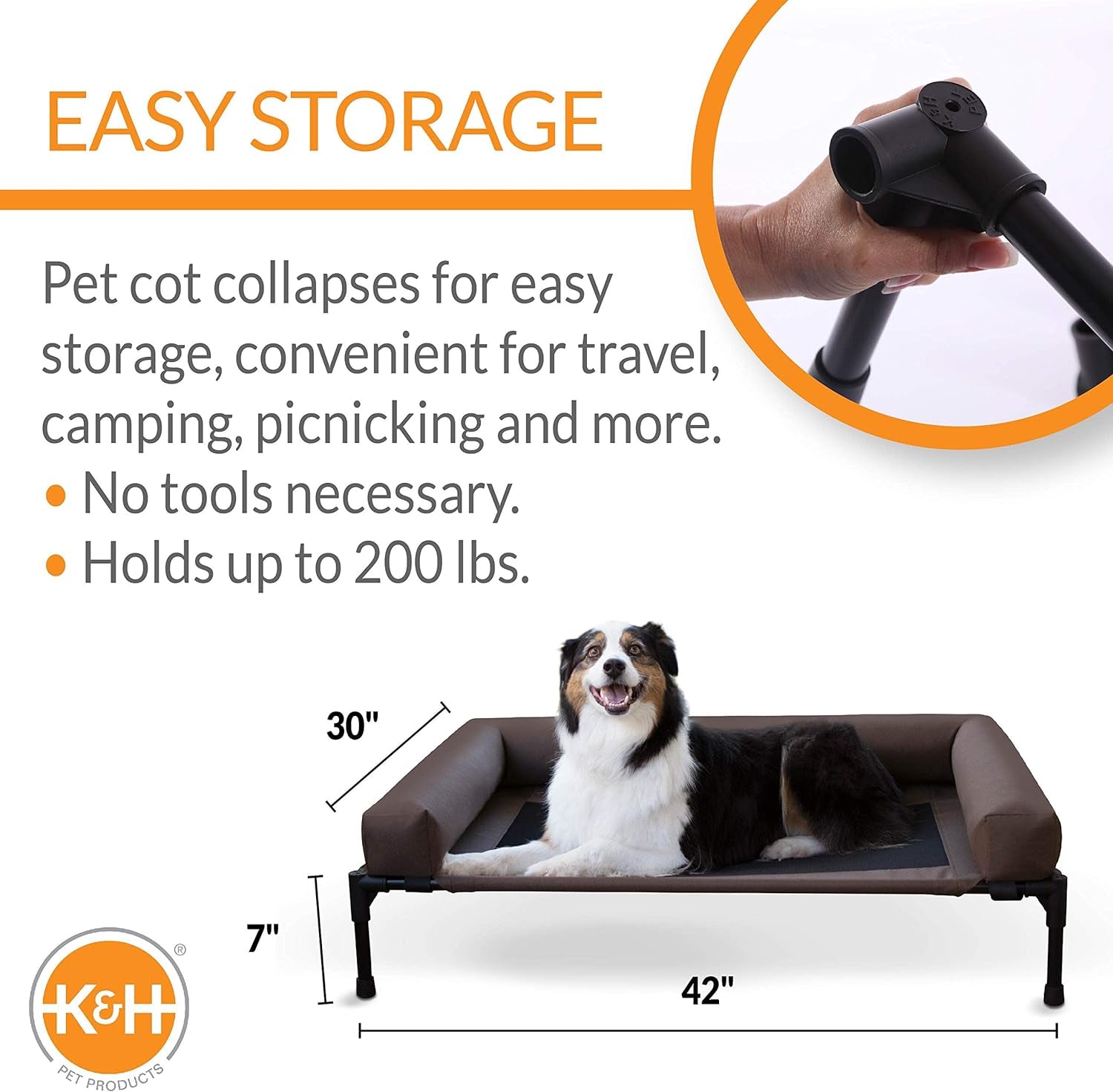 Original Bolster Pet Cot Outdoor Elevated Dog Bed with Removable Bolsters - Chocolate/Black Mesh