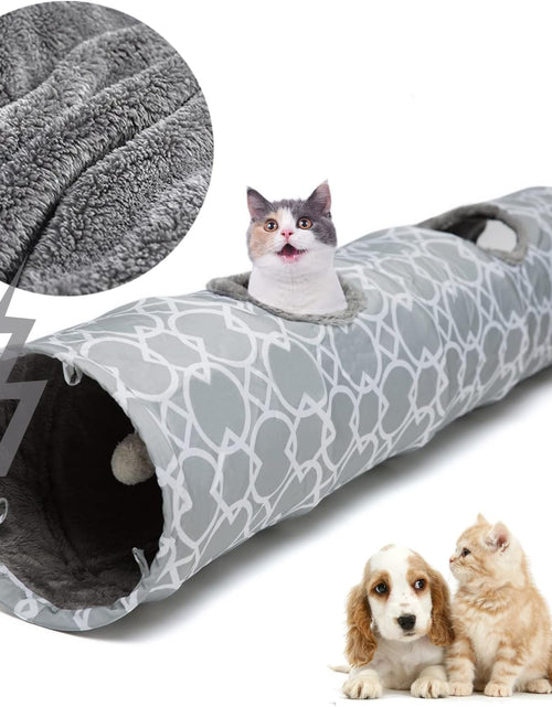 Load image into Gallery viewer, Geometric Straight Cat Tunnel with Plush Inside,Cats Toys Collapsible Tunnel Tube with Balls, for Rabbits, Kittens, Ferrets,Puppy and Dogs, Diameter 9.8 Inch
