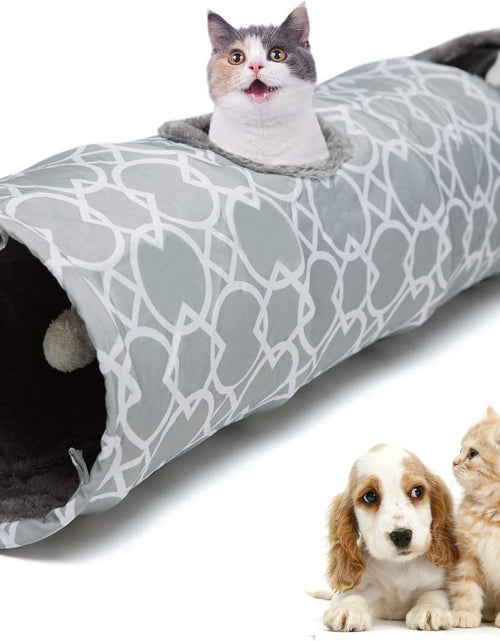Load image into Gallery viewer, Geometric Straight Cat Tunnel with Plush Inside,Cats Toys Collapsible Tunnel Tube with Balls, for Rabbits, Kittens, Ferrets,Puppy and Dogs, Diameter 9.8 Inch
