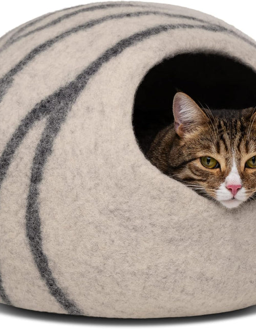 Load image into Gallery viewer, Premium Felt Cat Bed Cave - Handmade 100% Merino Wool Bed for Cats and Kittens (Light Shades) (Large, Light Grey)
