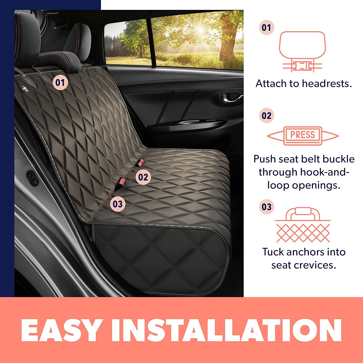 Black Car Rear Seat Cover for Dogs, Durable Waterproof & Scratch Resistant Vehicle Backseat Protector, Nonslip Dog Accessory & Pet Protection for Back Seats, Machine Washable